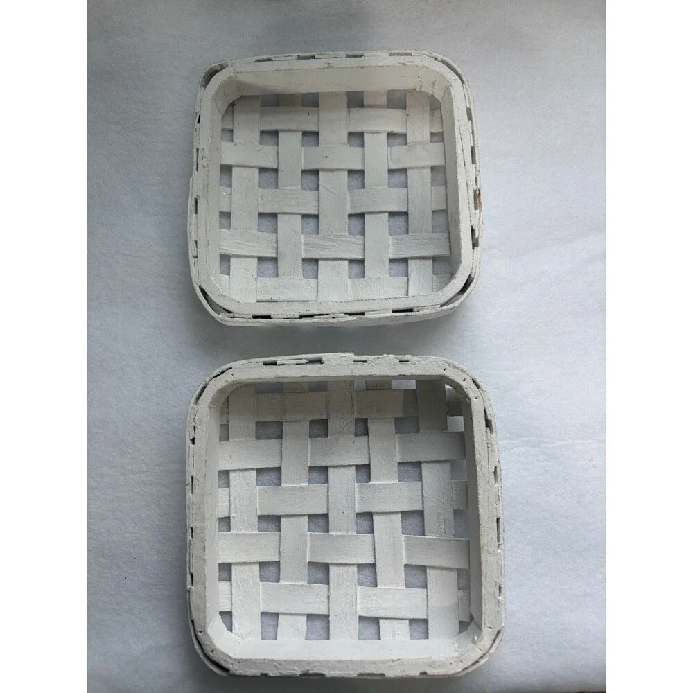 White Tobacco Basket Farmhouse Small 6” Square Decor Weave Set Of Two Rustic